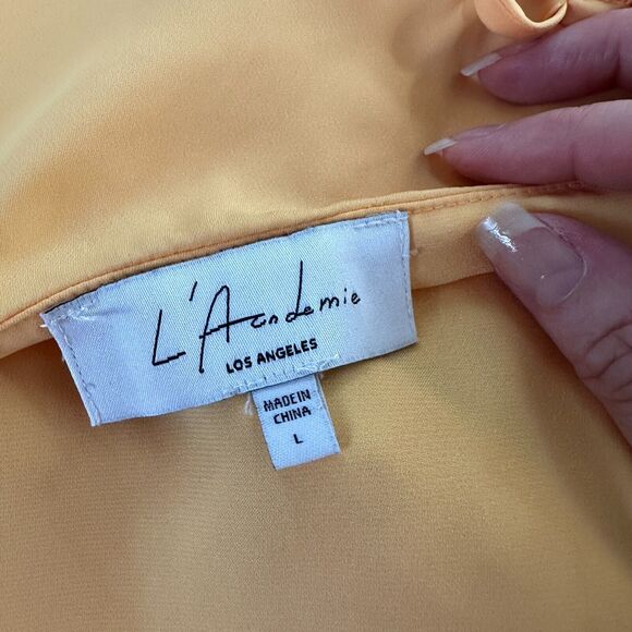 L'Academie Revolve Marigold Yellow Off Shoulder Ruffle Spaghetti Bodysuit Large - Picture 10 of 14